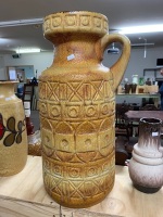 Huge Mid Century W.German Glazed Pottery Floor Vase with Incised Pattern - 2