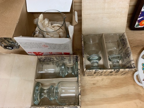 2 Boxed Pairs of Holmegaard Danish Glass Goblets + Water Jug