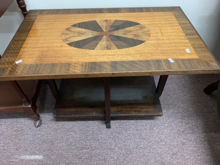 Art Deco 2 Tier Side Table with Marquetry Top