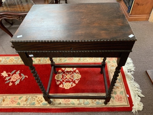 Antique Oak Baize Lined Cutlery Box on Barley Twist Legs