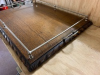 Large Vintage Oak Drinks Tray with Chromed Handles and Rails - 2