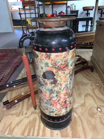 Vitange Brass Topped Decoupaged Fire Extinguisher - As Is