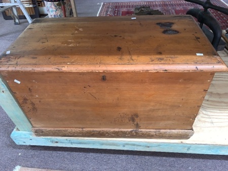 Antique Pine Sea Chest with Original Candle Box Inside - App. 800mm x 420mm x 440mm