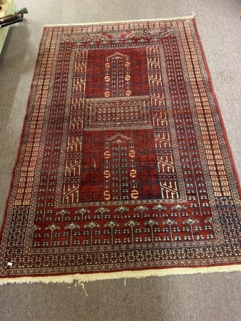 Hand Knotted Pakistan Wool Rug with Red and Blue Design