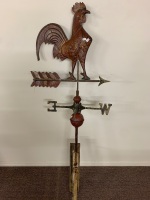 Brass, Iron and Copper Cockerel Weather Vane on Bracket - 3