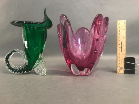 Vintage Green and Purple Vases