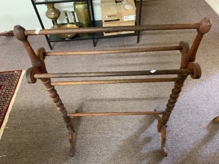 Stained Timber Towel Rail with Barley Twist Stand