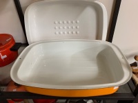 Large Mid Century Orange Enamelled Steel Roasting Dish with Lid - 2