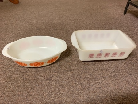 2 Vintage Glass Ovenware Dishes - 1 Crown - 1 Unmarked