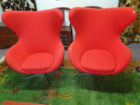 Pair of Contemporary Red Revolving Egg Chairs