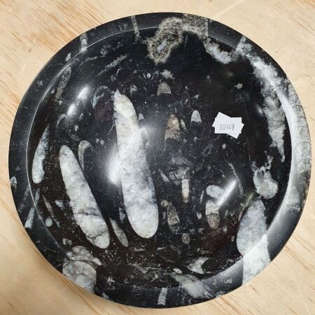 Polished Bowl From 400 Million Year Old Fossil Filled Moroccan Marble