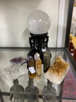 Collection of Crystals & Quartz Ball on Stand