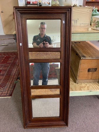 Large Timber Frame with 3 Mirrors with Split Cane Panels