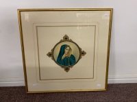 Vintage Framed Painted Religious Icon Plaque - As Is