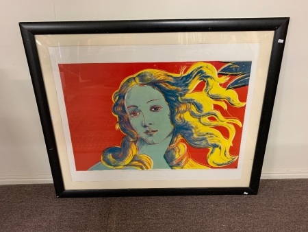 c1995 Large Framed Trial Proof Red Screenprint on Paper of Andy Warhol's Details of Renaissance Paintings Sandro Botticelli, Birth of Venus