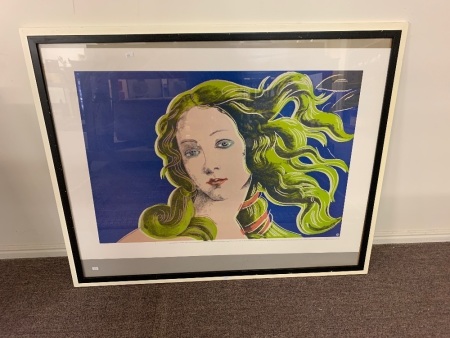 c1995 Large Framed Trial Proof Blue Screenprint on Paper of Andy Warhol's Details of Renaissance Paintings Sandro Botticelli, Birth of Venus