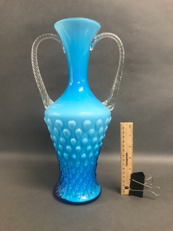 Retro 2 Handled Blue Glass Vase