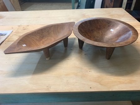 2 Vintage Hand Carved Fijian Cava Bowls