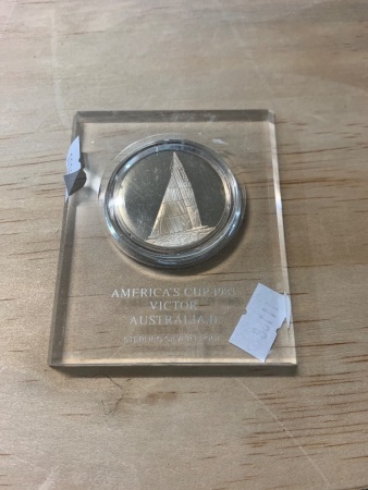 1983 America's Cup Victor Australia II Sterling Silver Medal in Perspex Case