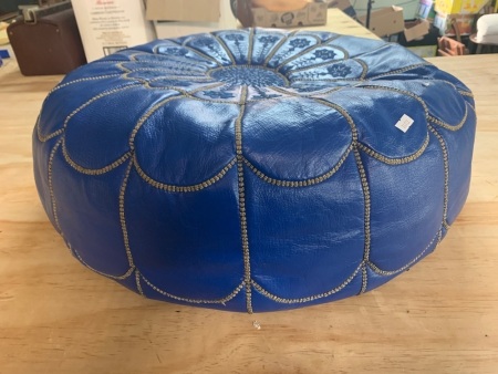 Blue Leather Moroccan Style Pouffe