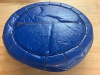 Blue Leather Moroccan Style Pouffe - 2