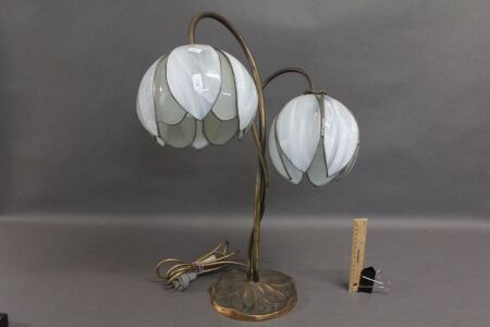 Double Headed Brass & Tulip Leadlight Lamp