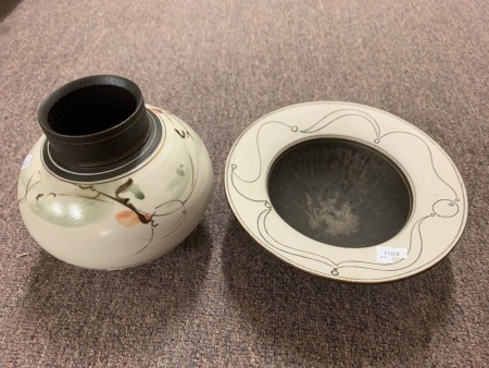 Victor Greenway Australian Art Pottery Vase and Bowl - Vase Signed on Base