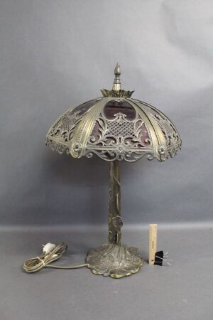 Beautiful Large Vintage Brass and Ruby Glass Table Lamp