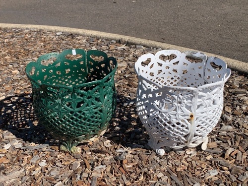 2 Cast Alloy Filligree Plant Pot Holders