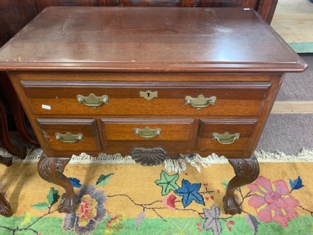 Antique Style Low 4 Drawer Mahogany Side Table on Ball & Claw Feet