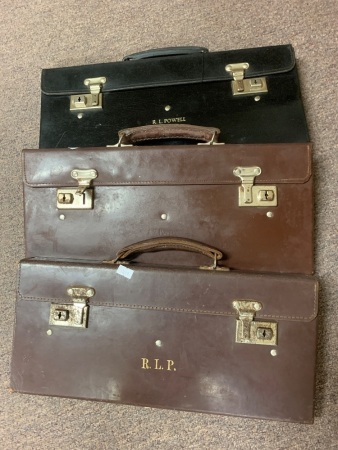 3 Vintage Leather Monogrammed Cases with Masonic Regalia