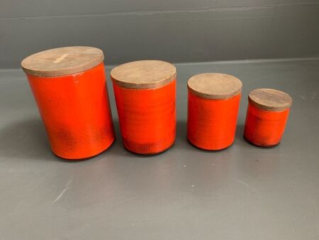 Set of 4 Mid Century Graduated Italian Bitossi Kitchen Cannisters with Timber Lids