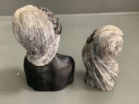 2 Hand Carved Black Coral Hawaiin Beauties by Frank Schirman - Melia & Laka c1959 - 4