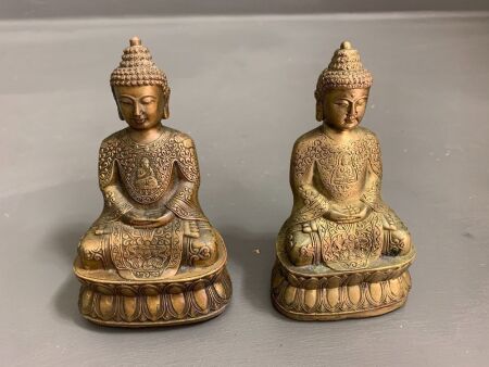 2 Vintage Brass Seated Buddha Figures - Both Marked Differently to Base