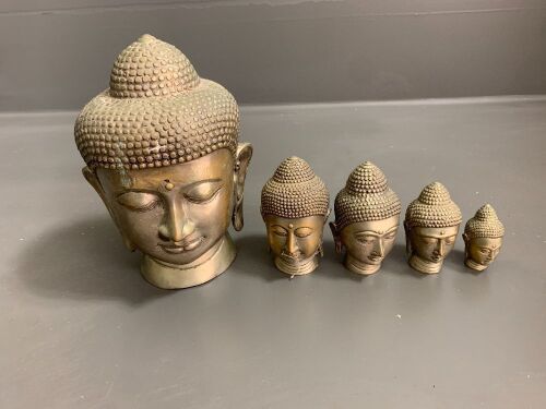 Set 5 Graduating Cast Metal Buddha Heads