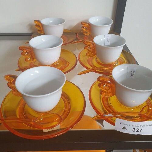 Set 6 Italian Omada Espresso Coffee Cup, Saucer and Spoon Set