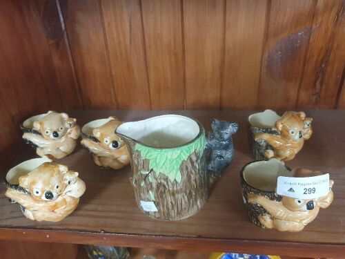 5 x Ceramic Koala & Joey Egg Cups + Koala Handled Jug