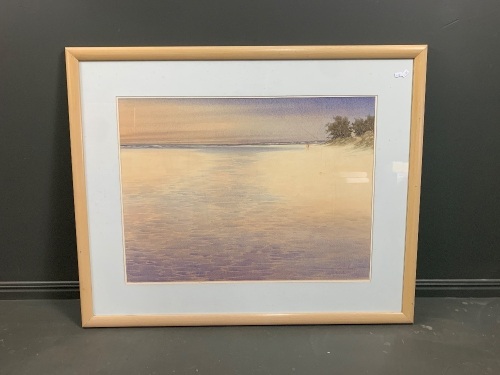 Framed Behind Glass Watercolor - Beach Walk Fraser Island by James Yearnley