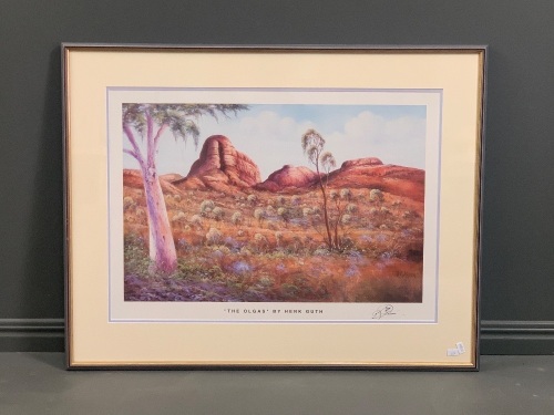 Framed Photolithograph Behind Glass- The Olgas by Henk Guth - dated 1995