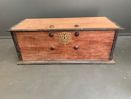 Huge Anglo Indian Teak Sea Chest with Brass Handles and Fittings, Original Lock and Key + Ball Feet (Inside)