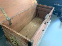 Huge Anglo Indian Teak Sea Chest with Brass Handles and Fittings, Original Lock and Key + Ball Feet (Inside) - 7