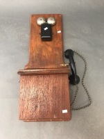 Vintage Oak & Bakelite Wall Mounted Phone Extn