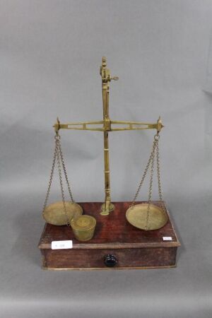 Antique Avery Brass Portable Gold Scales in Timber Box with Original Troy Weights