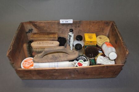 Vintage Timber Box with Shoe Shine Eqpt inc. Brushes & Polishes