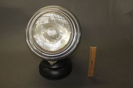 Large Vintage Chrome Lucas King of the Road Headlight Mounted on Timber Plinth - Require Re-wiring