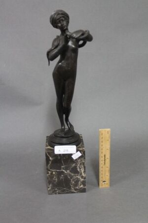 Bronze Naked Snake Charmer on Marble Plinth