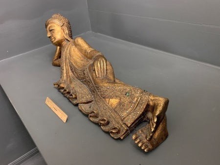 Carved and Gilded Large Recumbant Buddha