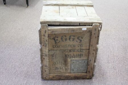 Antique Queensland Egg Board Timber Box with Hinged Lid