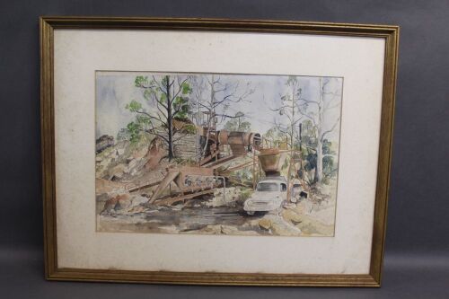 Framed Watercolour - Filling at the Hopper - Signed Elaine Mortimer