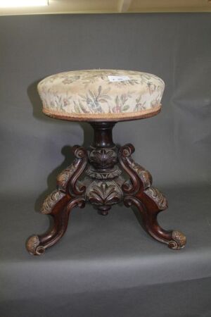 Antique Carved and Upholstered Revolving Piano Stool for Restoration